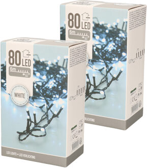 Set van 2x stuks kerstverlichting helder buiten 80 lampjes lichtsnoer 600 cm