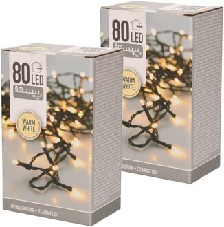 Set van 2x stuks kerstverlichting warm wit buiten 80 lampjes lichtsnoer 600 cm - Kerstverlichting kerstboom Zwart