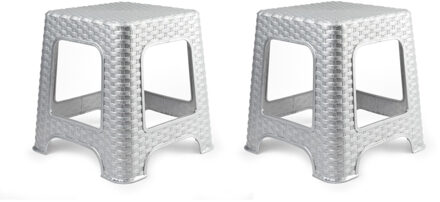Set van 2x stuks keukenkrukje/opstapje zilver rotan 30 cm