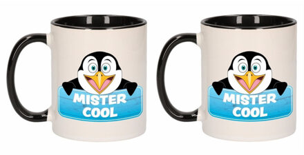 Set van 2x stuks kinder pinguin mokken / bekers Mister Cool zwart / wit 300 ml - Action products