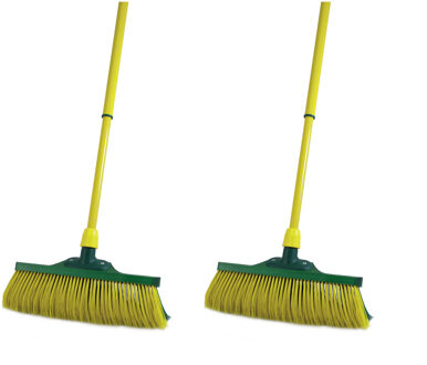 Set van 2x stuks klauwbezem voor buiten - 35 cm - met uitschuifbare steel 70-140 cm - schoonmaakarti