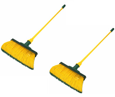 Set van 2x stuks klauwbezems 28 cm met telescoopsteel 140 cm - Bezem Multikleur
