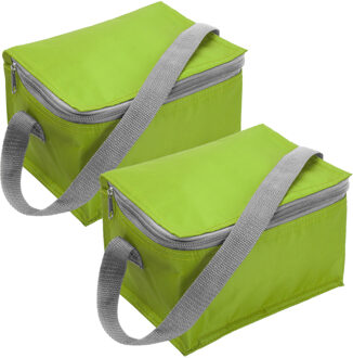 Set van 2x stuks kleine koeltas voor 6 blikjes - lime groen - lunch-drankjes-medicijnen - 20 x 13 x