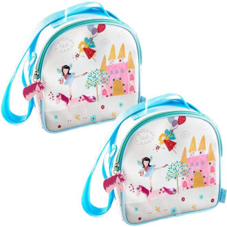 Set van 2x stuks kleine koeltassen voor lunch wit/licht blauw met sprookjes print 9 x 22 x 22 cm 4 liter - Koeltassen