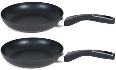 Set van 2x stuks koekenpan - hapjespan - gusto - d26 cm - zwart - aluminium - anti-aanbak laag