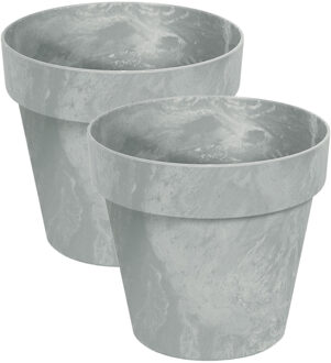 Set van 2x stuks kunststof bloempotten/plantenpotten betonlook 17 cm licht grijs - Plantenpotten