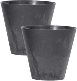 Set van 2x stuks kunststof bloempotten/plantenpotten betonlook 20 cm antraciet grijs - Plantenpotten