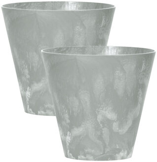 Set van 2x stuks kunststof bloempotten/plantenpotten betonlook 30 cm licht grijs - Plantenpotten