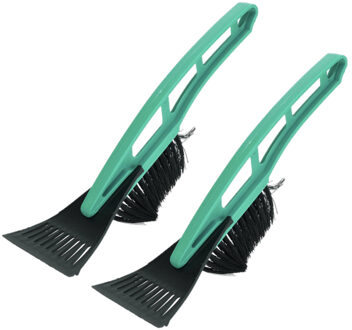 Set van 2x stuks kunststof ijskrabber/raamkrabber groen met borstel 31 cm