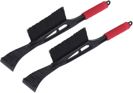 Set Van 2x Stuks Kunststof Ijskrabber/raamkrabber Zwart/rood Met Borstel 53 Cm - Ijskrabbers