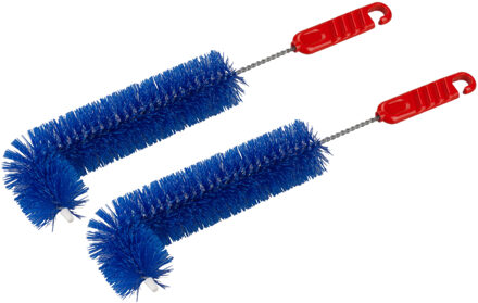 Set van 2x stuks kunststof radiatorborstels/verwarmingsborstels blauw L-vorm 36 cm
