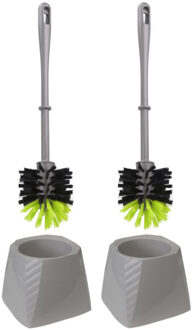 Set van 2x stuks kunststof wc-borstels/toiletborstels met houders grijs/groen 37.5 cm - Toiletborstels