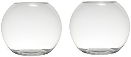 Set van 2x stuks luxe bolle ronde bloemenvaas/bloemenvazen 28 x 34 cm transparant glas - Vazen