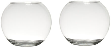 Set van 2x stuks luxe bolle ronde vissenkom bloemenvaas/bloemenvazen 23 x 30 cm transparant glas - Vazen