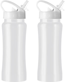 Set van 2x stuks luxe Drinkfles/waterfles 600 ml wit van RVS