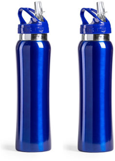 Set van 2x stuks luxe Drinkfles/waterfles 800 ml blauw van RVS