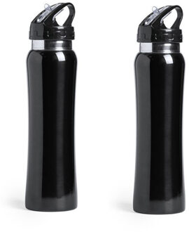 Set van 2x stuks luxe Drinkfles/waterfles 800 ml zwart van RVS