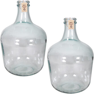 Set van 2x stuks luxe glazen vaas/vazen 12 liter met smalle hals 28 x 42 cm - Bloemenvazen van gerecycled glas