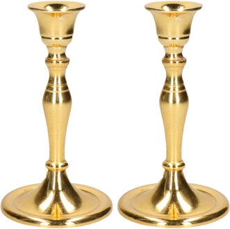 Set van 2x stuks luxe kaarsenhouder/kandelaar klassiek goud metaal 10 x 10 x 17 cm - kaars kandelaars Goudkleurig