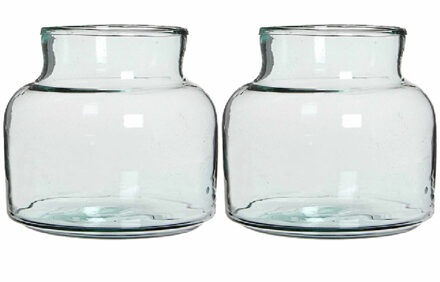 Set van 2x stuks melkbusvaas bloemenvaas/bloemenvazen kort 20 x 21 cm transparant glas - Vazen