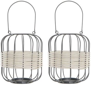 Set van 2x stuks metalen rotan kaarsenhouders / lantaarns wit 23 cm