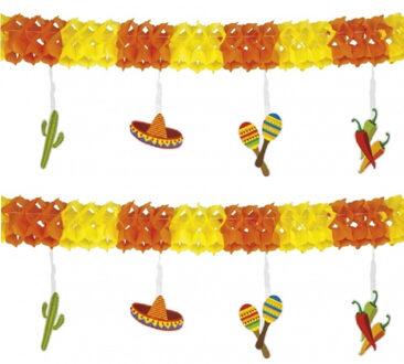 Set van 2x stuks Mexico slingers fiesta party thema 4 meter - Mexicaanse feestartikelen thema versieringen