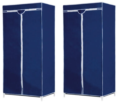 Set van 2x stuks mobiele opvouwbare kledingkasten/garderobekasten 160 cm blauw - Camping/zolder