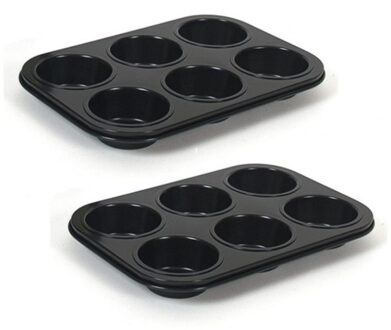 Set van 2x stuks muffin bakvorm/bakblik rechthoek 27 x 19 x 3 cm zwart voor 12 stuks - Muffinvormen / cupcakevormen