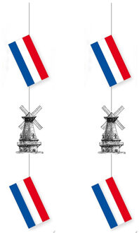 Set van 2x stuks Nederland thema hang slingers met molen  - Holland feestartikelen/versiering