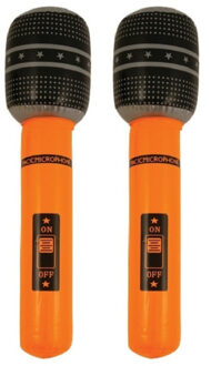 Set van 2x stuks neon oranje opblaasbare microfoon 40 cm
