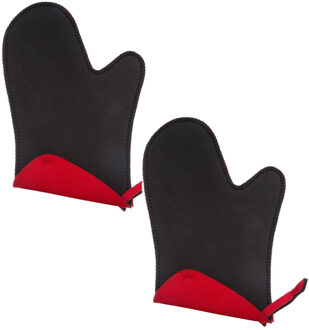 Set van 2x stuks neopreen ovenwant/ovenhandschoen zwart/rood 17,5 x 27,5 cm - Ovenwanten