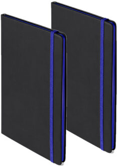Set van 2x stuks notitieboekje met blauw elastiek A5 formaat