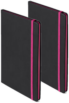 Set van 2x stuks notitieboekje met roze elastiek A5 formaat