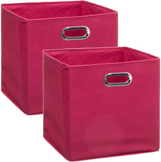 Set van 2x stuks opbergmand/kastmand 29 liter framboos roze linnen 31 x 31 x 31 cm - Opbergmanden