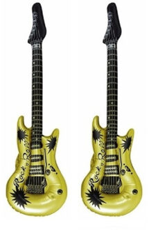 Set van 2x stuks opblaasbare speelgoed/feestartikel gitaar goud 106 cm - muziekinstrumenten