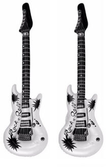 Set van 2x stuks opblaasbare speelgoed/feestartikel gitaar wit 106 cm