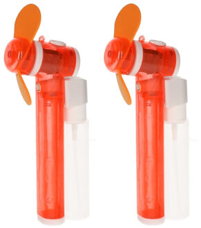 Set van 2x stuks oranje hand ventilators met water verdamper 16 cm