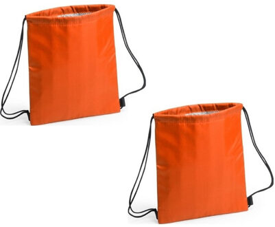 Set van 2x stuks oranje koeltas rugzak/gymtas 27 x 33 cm met drawstring/rijgkoord - Koeltas