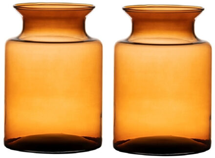 Set van 2x stuks oranje/transparante melkbus vaas/vazen van glas 20 cm