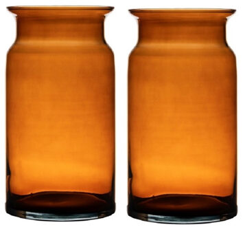 Set van 2x stuks oranje/transparante melkbus vaas/vazen van glas 29 cm