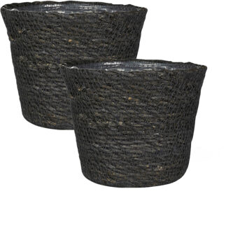 Set van 2x stuks plantenpot/bloempot van jute/zeegras diameter 13 cm en hoogte 10 cm grijs - Plantenpotten