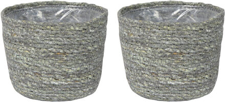 Set van 2x stuks plantenpot/bloempot van jute/zeegras diameter 15 cm en hoogte 12 cm ijsblauw/grijs - Plantenpotten