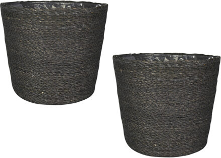 Set van 2x stuks plantenpot/bloempot van jute/zeegras diameter 22 cm en hoogte 19 cm grijs - Plantenpotten