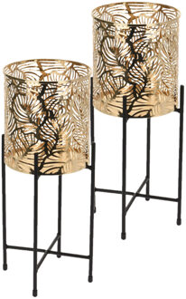 Set van 2x stuks plantenpot goud op metalen standaard - 35 cm hoogte - Plantenpotten Goudkleurig