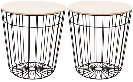 Set van 2x stuks plantenstandaards rond ijzer/hout zwart 39 x 40.5 cm