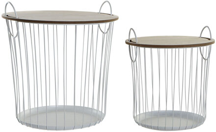 Set van 2x stuks plantenstandaards rond met handvaten ijzer/MDF wit 43 x 46 cm