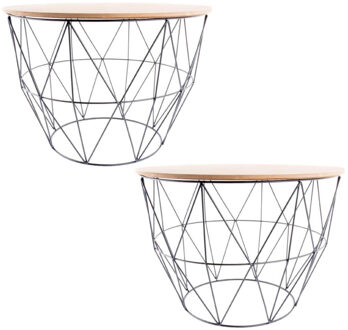 Set van 2x stuks plantenstandaards rond metaal/hout zwart 58 x 41 cm