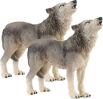 Set Van 2x Stuks Plastic Speelgoed Dieren Figuur Huilende Wolf 9 Cm - Speelfiguren