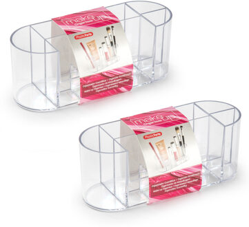 Set van 2x stuks plasticforte make-up organizers - 8-vaks - 17 x 6,5 cm - makeup houder