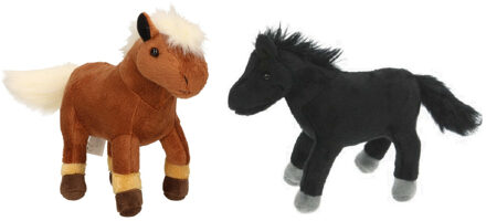 Set van 2x stuks pluche dieren paarden knuffels 25 cm - Knuffel boederijdieren Multikleur